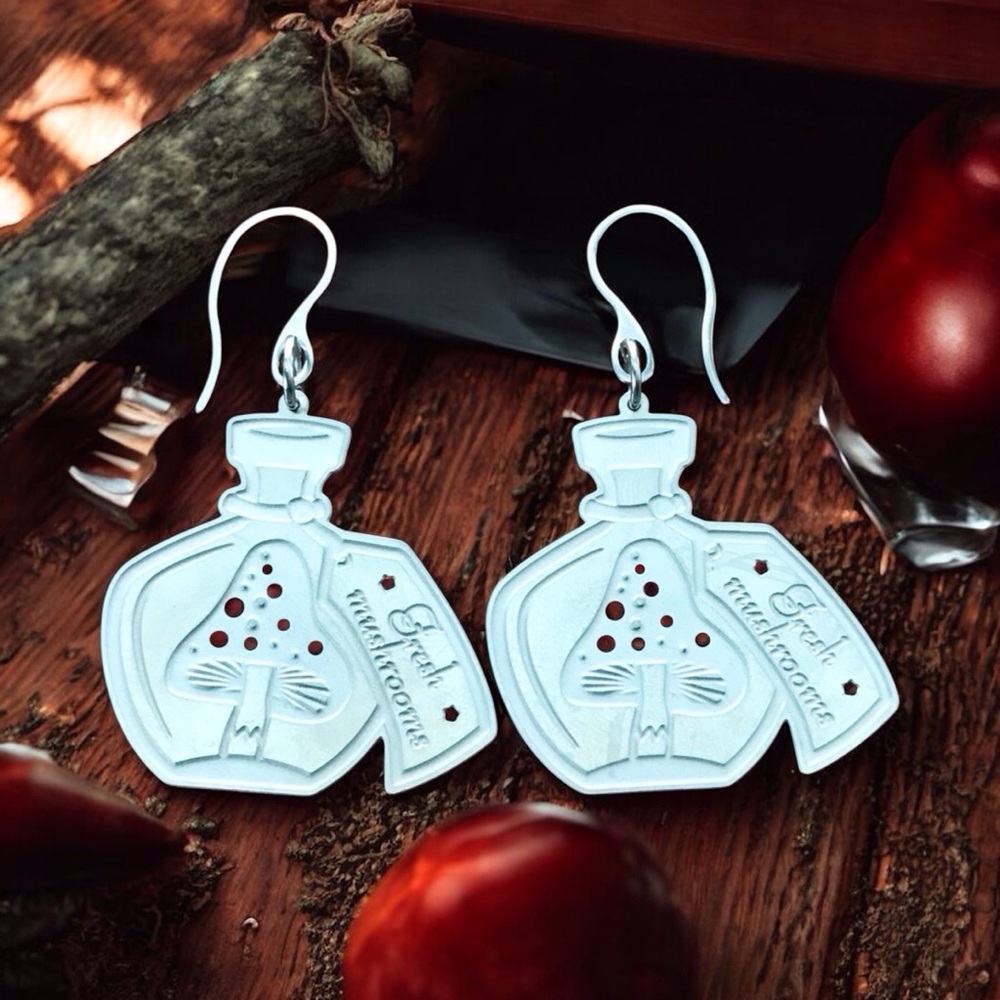 🆕 Poison Mushrooms Laser Etched Earrings Stainless Steel